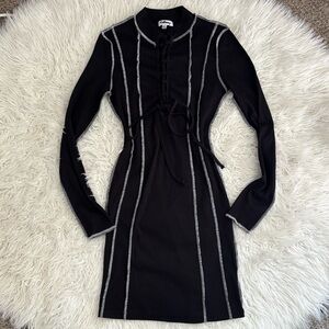 Black and White Body Con Long Sleeve Mini Dress
